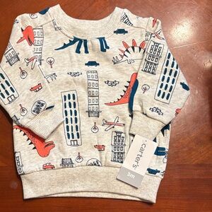 Carter's Cream Sweatshirt with Blue & Coral Dinosaur City Print